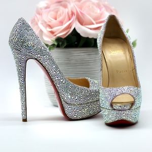 CHRISTIAN LOUBOUTIN Swarvorski Crystal Peep Toe Heels